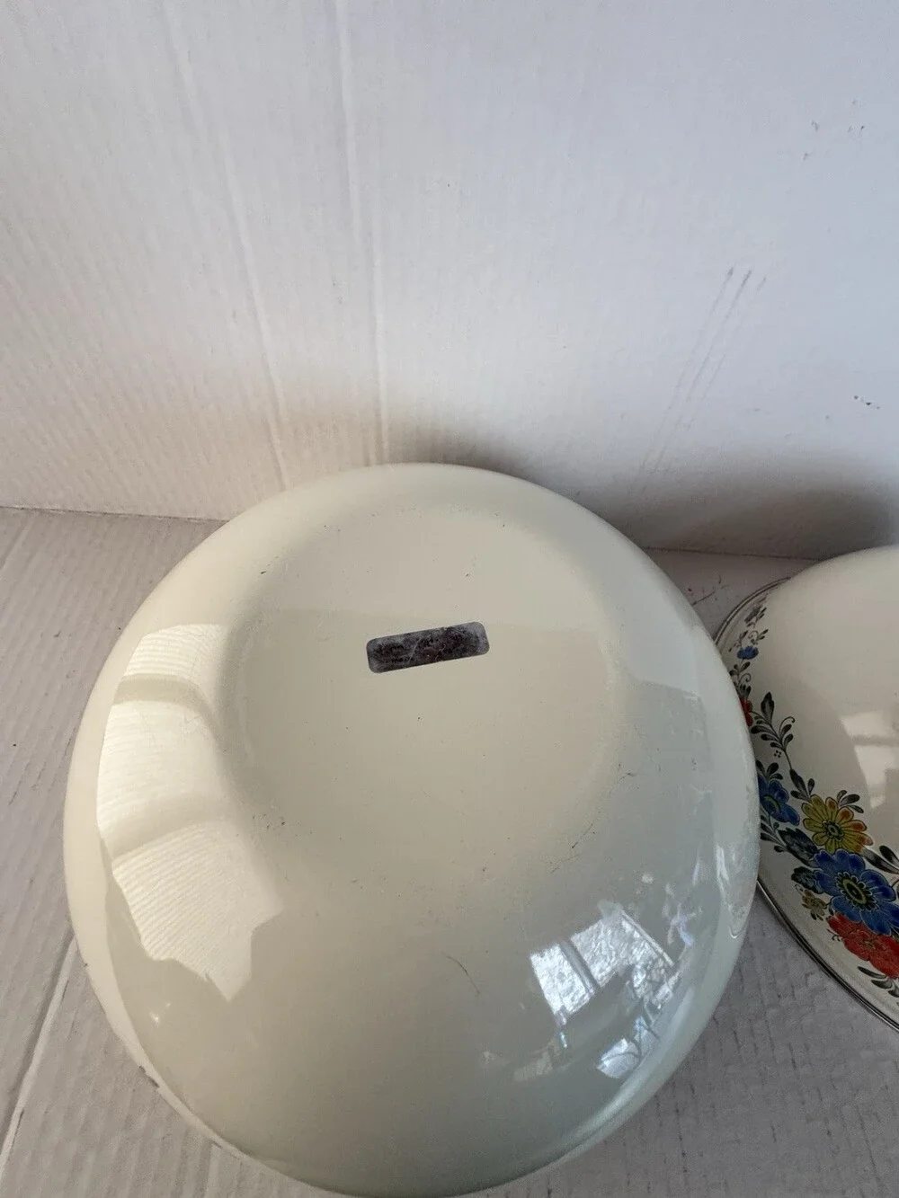 Vintage Kobe Kitchen Enamelware Nesting Bowls Set 2 Floral Japan Mixing